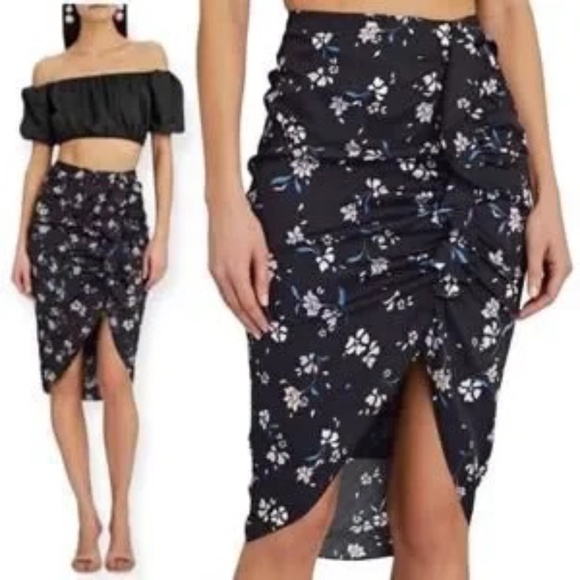 VERONICA BEARD vanity hazel Draped Silk Floral Skirt Black 2